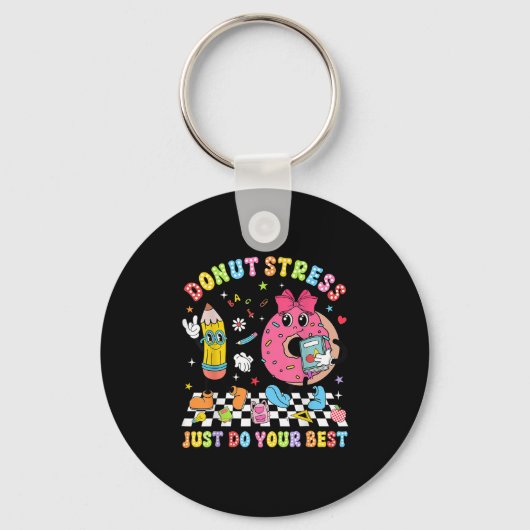 Docenten Donut Stress Gewoon Je Test Dag Jongens G Sleutelhanger (Voorkant)