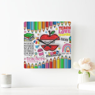 Docenten: inspireren, groeien, denken ,harten vierkante klok