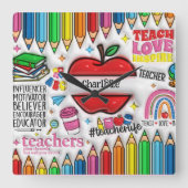 Docenten: inspireren, groeien, denken ,harten vierkante klok (Voorkant)