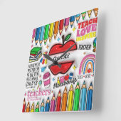 Docenten: inspireren, groeien, denken ,harten vierkante klok (Hoek)