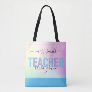 Docenten Script Naam Paars Roze Ombre Klasfoto Tote Bag