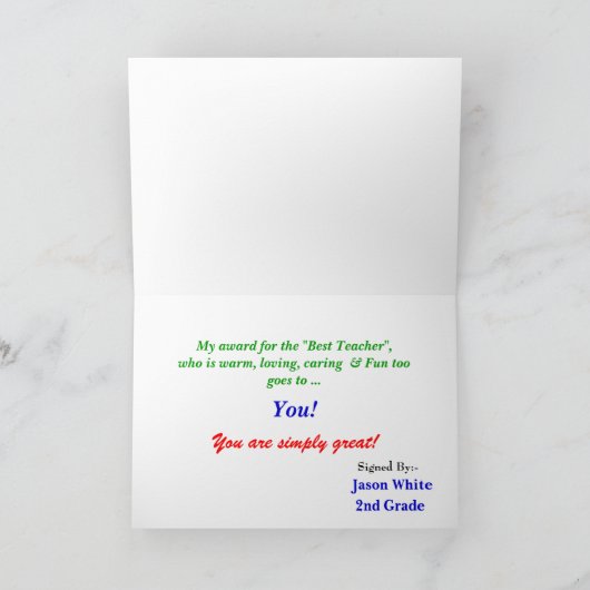 Docentencertificaat (personaliseren) feestdagen kaart (Binnen)