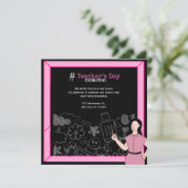 Docentendag Save the Date Kaart – Roze & Zwart (Staand voorkant)