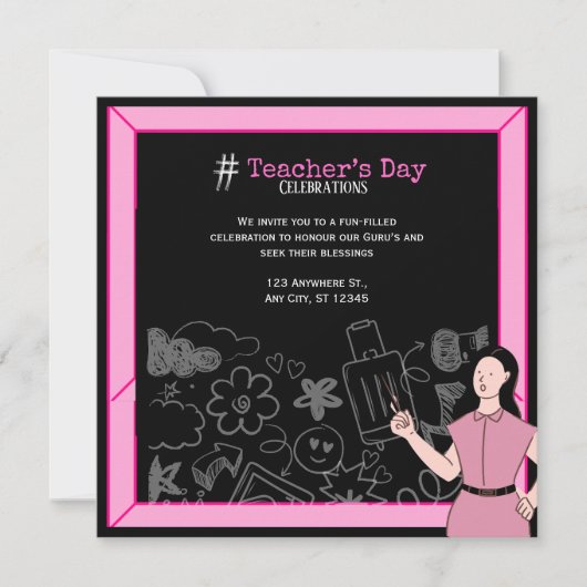 Docentendag Save the Date Kaart – Roze & Zwart (Voorkant)