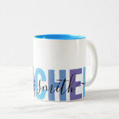 Docentenscriptnaam Blauwe en Paarse School Tweekleurige Koffiemok (Voorkant rechts)