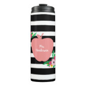 Docetsroze Apple Black + White Stripe Floral Thermosbeker (Voorkant)