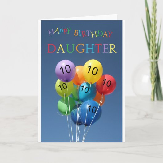 Dochter, 10e gelukkige ballonverjaardag kaart (Voorkant)