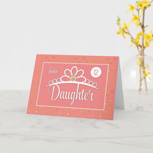 Dochter 12e verjaardag met Stippen voor kroon en g Kaart (Gele Bloem)