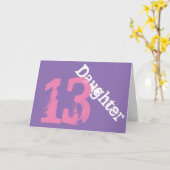 Dochter, 13e verjaardag, wit, roze op paarse. kaart (Gele Bloem)