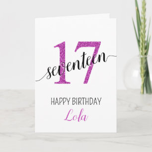 Dochter 17 roze glitter verjaardagskaart kaart