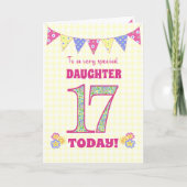 Dochter 17th Birthday Primrose en Bunting Kaart (Voorkant)
