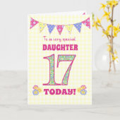 Dochter 17th Birthday Primrose en Bunting Kaart (Gele Bloem)