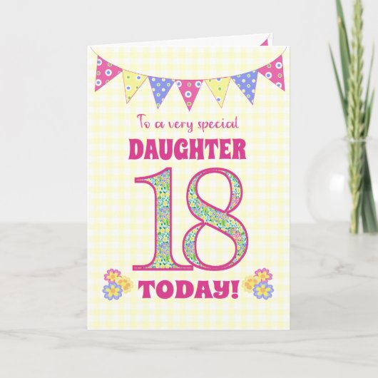Dochter 18th Birthday Primroses en Bunting Kaart (Voorkant)