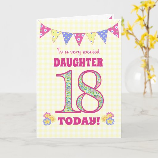 Dochter 18th Birthday Primroses en Bunting Kaart (Gele Bloem)