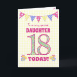 Dochter 18th Birthday Primroses en Bunting Kaart<br><div class="desc">Een 18e verjaardag-kaart voor uw dochter, met polka stip die verrot, primrose bloemen en getallen gevuld met een primrose patroon, allemaal op een bleek gele achtergrond van gingham. De boodschap aan de voorzijde is: "Naar een zeer speciale DAUGHTER VANDAAG 18!" Het binnenbericht is slechts een suggestie en u kunt het...</div>