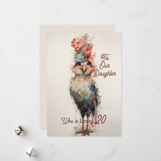 Dochter 20e Verjaardag Abstracte Kip Feestdagenkaart (Voorkant / Achterkant in situ)