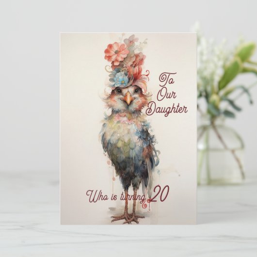 Dochter 20e Verjaardag Abstracte Kip Feestdagenkaart (Staand voorkant)