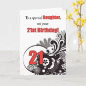 Dochter, 21e verjaardag Religieuze Swirls Kaart (Gele Bloem)