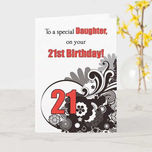 Dochter, 21e verjaardag Religieuze Swirls Kaart (Gele Bloem)