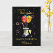 Dochter 25ste verjaardag Mousserende wijn zwart Kaart (Gele Bloem)