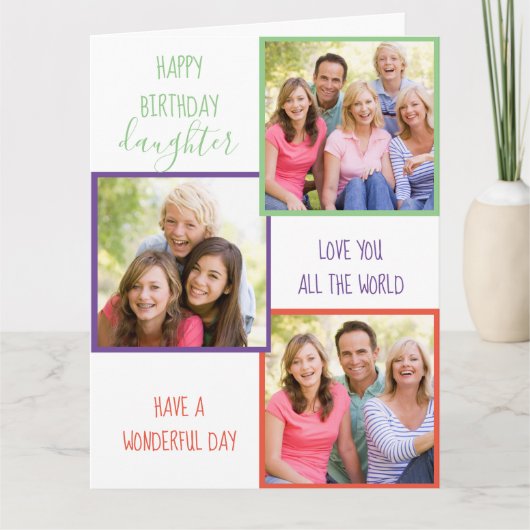 Dochter 3 Foto Collage Persoonlijk Birthday Kaart (Voorkant)