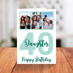 Dochter 40th Birthday Modern Script Photo Collage Kaart