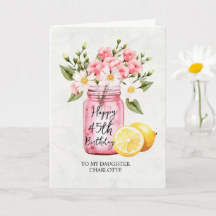 Dochter 45e Verjaardag Jar Roze Bloemen Groet Kaart