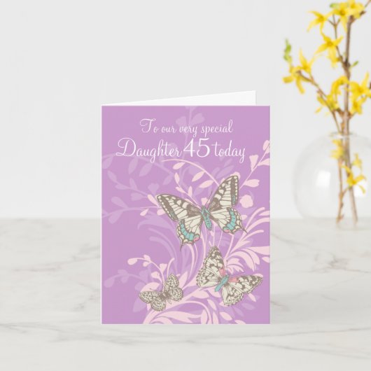 Dochter 45ste verjaardag vlinders kaart (Gele Bloem)