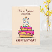 Dochter 5th Birthday, 5 op de zoete roze Cake Kaart (Gele Bloem)