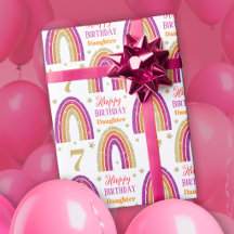 Dochter 7e verjaardag Roze Glitter Regenboog