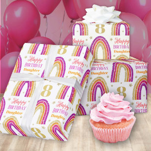 Dochter 8e verjaardag Roze Glitter Regenboog Cadeaupapier