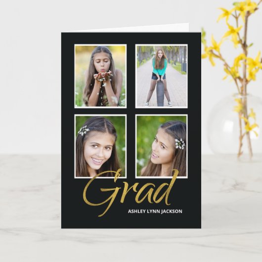 Dochter Afstuderen vier foto  Kaart (Gele Bloem)