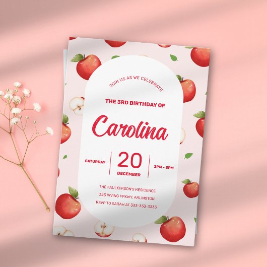 Dochter Apple Thema 3e Verjaardagsfeestje Kaart