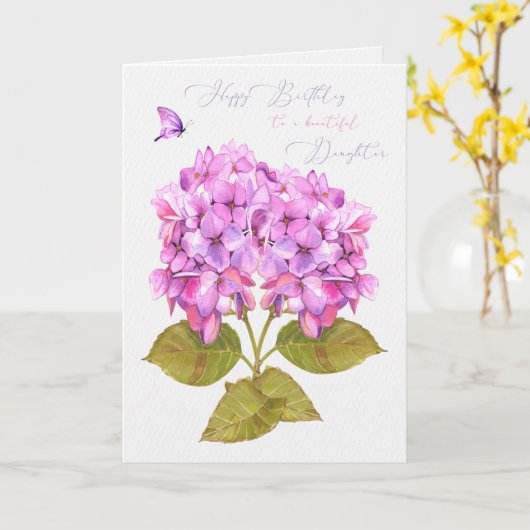 Dochter Birthday Hydrangeas en Butterfly Kaart (Gele Bloem)