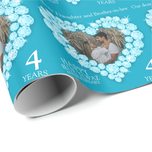 Dochter blauw topaz 4e verjaardag foto wrap cadeaupapier (Rol Hoek)