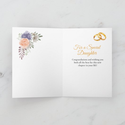 Dochter Bruiloft Dag Bloemen Pioen Gefeliciteerd Kaart (Binnen)