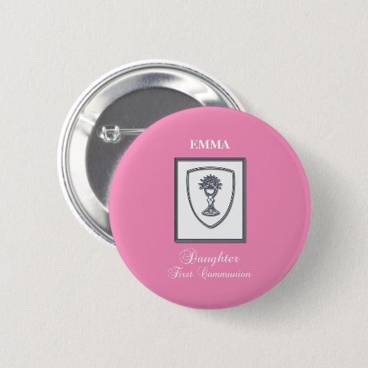 Dochter, Eerste Communie Zilveren Kelk Ronde Button 5,7 Cm (Voorkant /achterkant)