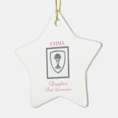 Dochter, eerste communiqué, zilverkrijt keramisch ornament (Links)