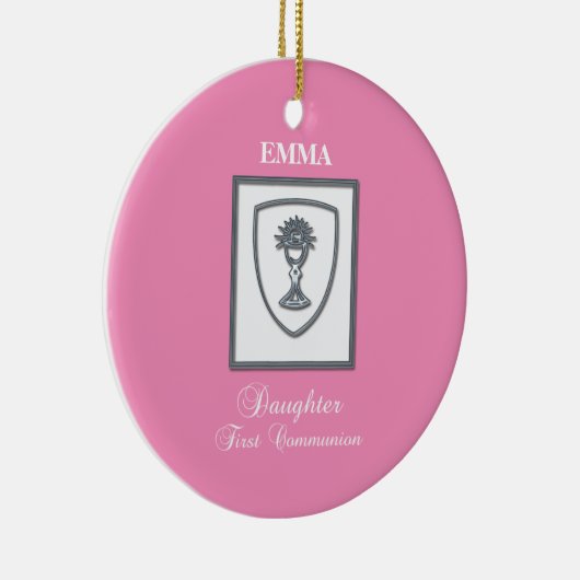 Dochter, eerste communiqué, zilverkrijt keramisch ornament (Rechts)