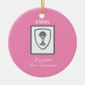 Dochter, eerste communiqué, zilverkrijt keramisch ornament (Voorkant)
