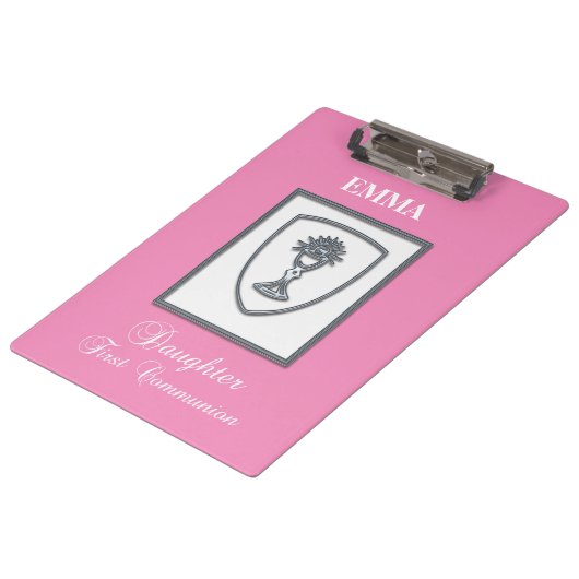 Dochter, eerste communiqué, zilverkrijt klembord (Gekanteld)