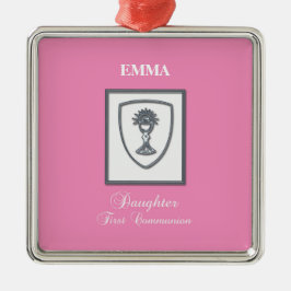 Dochter, eerste communiqué, zilverkrijt metalen ornament