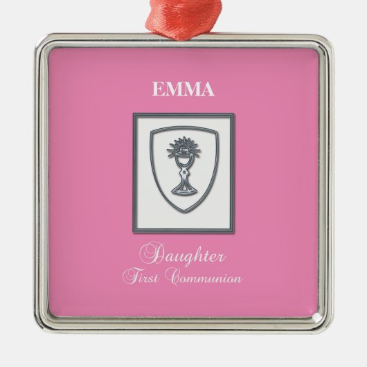 Dochter, eerste communiqué, zilverkrijt metalen ornament (Voorkant)