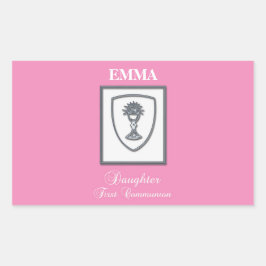 Dochter, eerste communiqué, zilverkrijt rechthoekige sticker