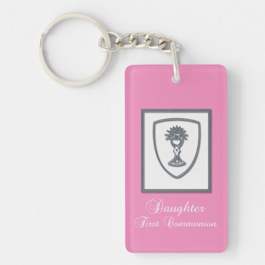 Dochter, eerste communiqué, zilverkrijt sleutelhanger (Voorkant)