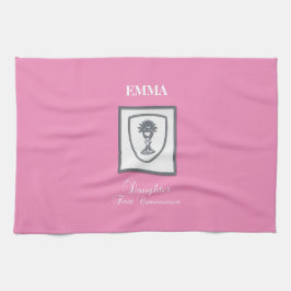 Dochter, eerste communiqué, zilverkrijt theedoek