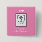 Dochter, eerste communiqué, zilverkrijt vierkante button 5,1 cm (Voorkant)