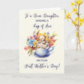 Dochter eerste Moederdag Beker van Liefde en Bloem Kaart (Gele Bloem)