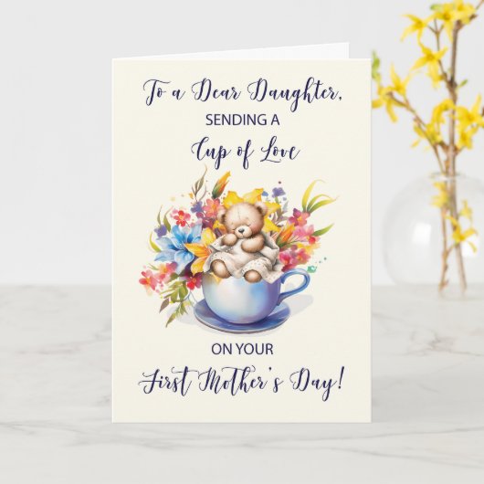 Dochter eerste Moederdag Beker van Liefde en Bloem Kaart (Gele Bloem)