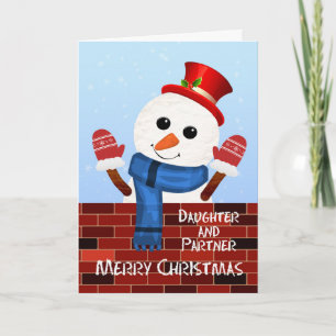 Dochter en haar partner Kerstmis Sneeuwman Feestdagen Kaart